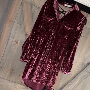 Velvet Burgundy Shirt Dress